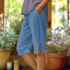 ⏳Oferta por tiempo limitado⏰Pantalones capri casuales de color liso con bolsillos para mujer