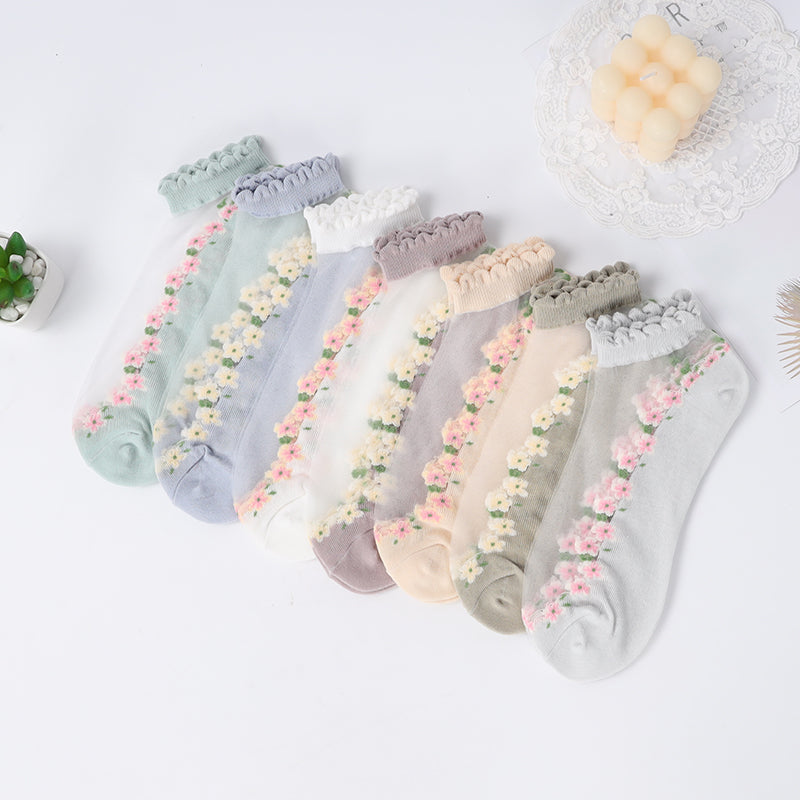 Medias de encaje floral para mujer