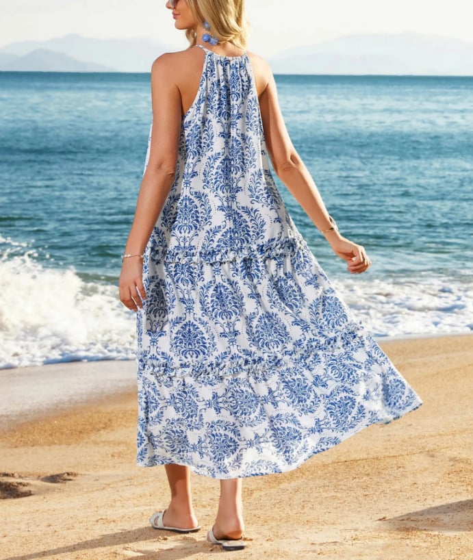 Last Day 50% OFF👗Women's Boho Casual Summer Floral Halter Tiered Beach Dress