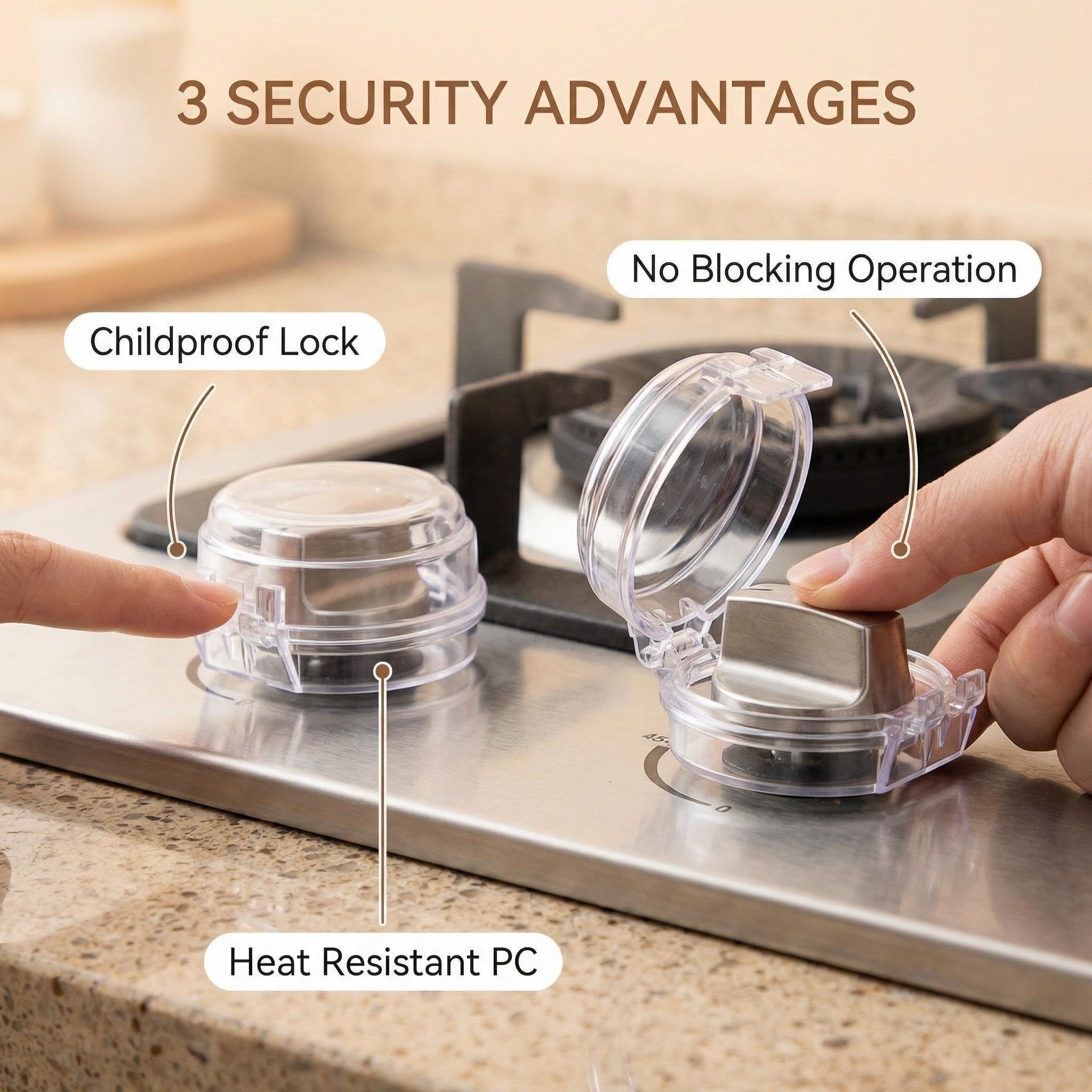 4 PCS Stove Knob Safety Covers – Double-Key Protection for Peace of Mind