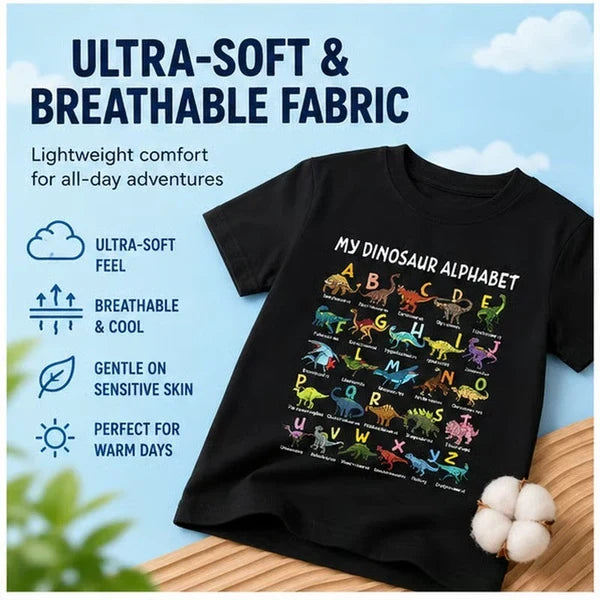 🔥Camiseta infantil con estampado de dinosaurios y alfabeto🔥