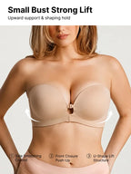 Sujetador push-up sin tirantes con cierre frontal para mujer