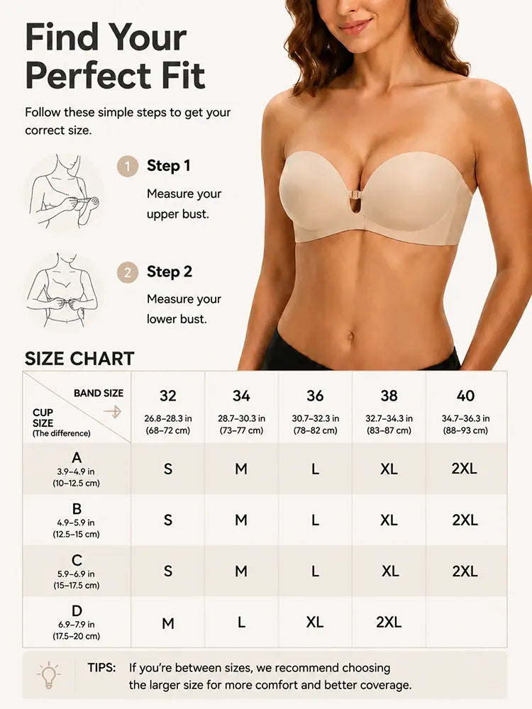 Sujetador push-up sin tirantes con cierre frontal para mujer