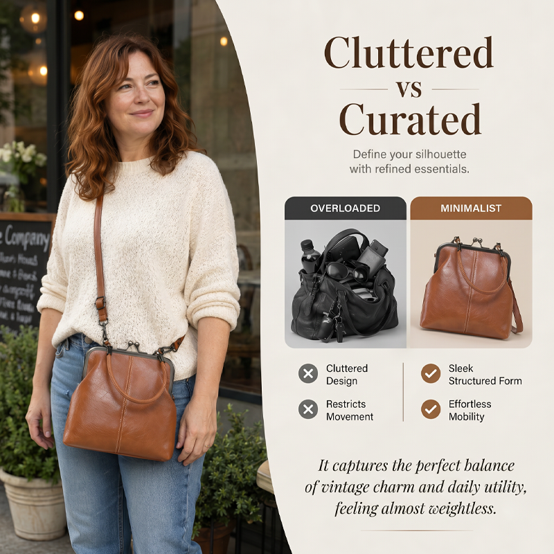 Bolso vintage con cierre de beso – 2 en 1: para llevar y organizar.