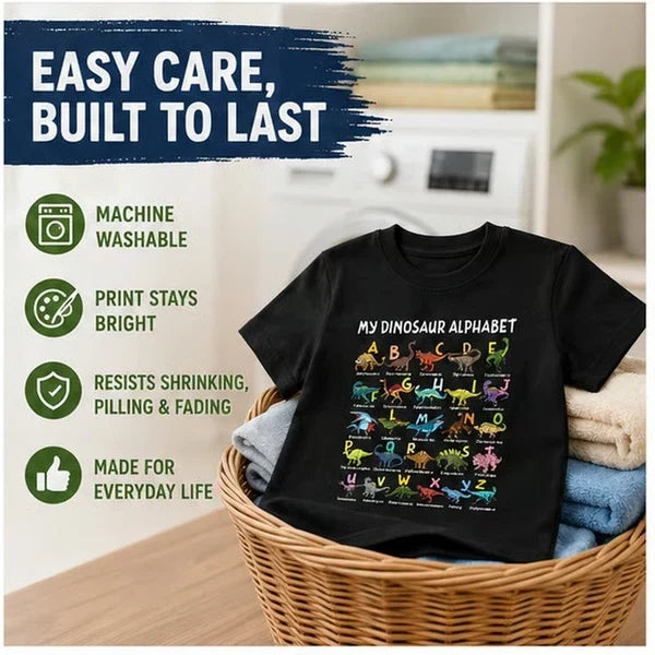 🔥Camiseta infantil con estampado de dinosaurios y alfabeto🔥