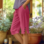 ⏳Oferta por tiempo limitado⏰Pantalones capri casuales de color liso con bolsillos para mujer
