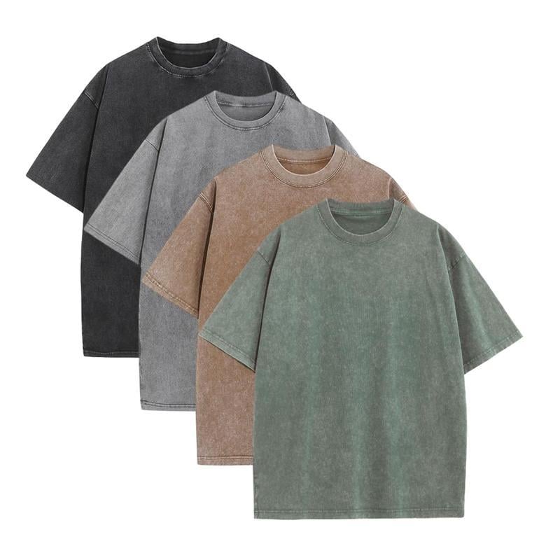 4 Pack Oversized Tshirts for Men Gym Vintage Heavyweight T Shirts Cotton Workout Acid Wash Baggy Tees - Black+Grey+Coffee+Green\xef\xbc\x884 Pieces\xef\xbc\x89 / S\xef\xbc\x8888.0 lbs ~110.0 lbs \xef\xbc\x89