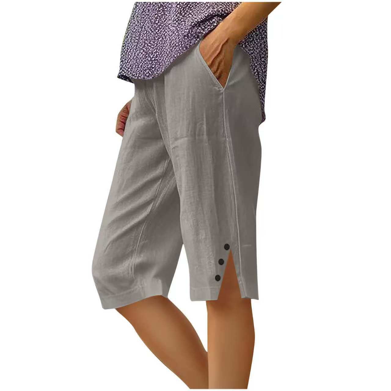 ⏳Oferta por tiempo limitado⏰Pantalones capri casuales de color liso con bolsillos para mujer
