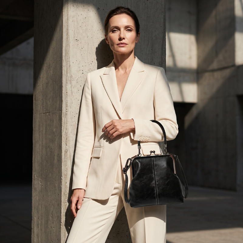 Bolso vintage con cierre de beso – 2 en 1: para llevar y organizar.