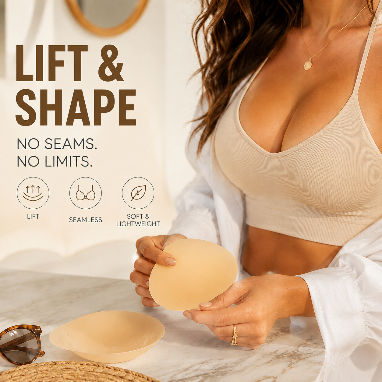 💞¡Compra 1 y llévate 1 GRATIS!🌈✨ Cubrepezones adhesivos invisibles con efecto lifting para mujeres