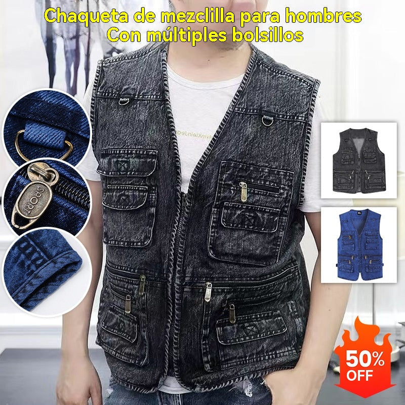 【XL-7XL】2026 Chaleco vaquero multibolsillos para hombr-【50-125kg】