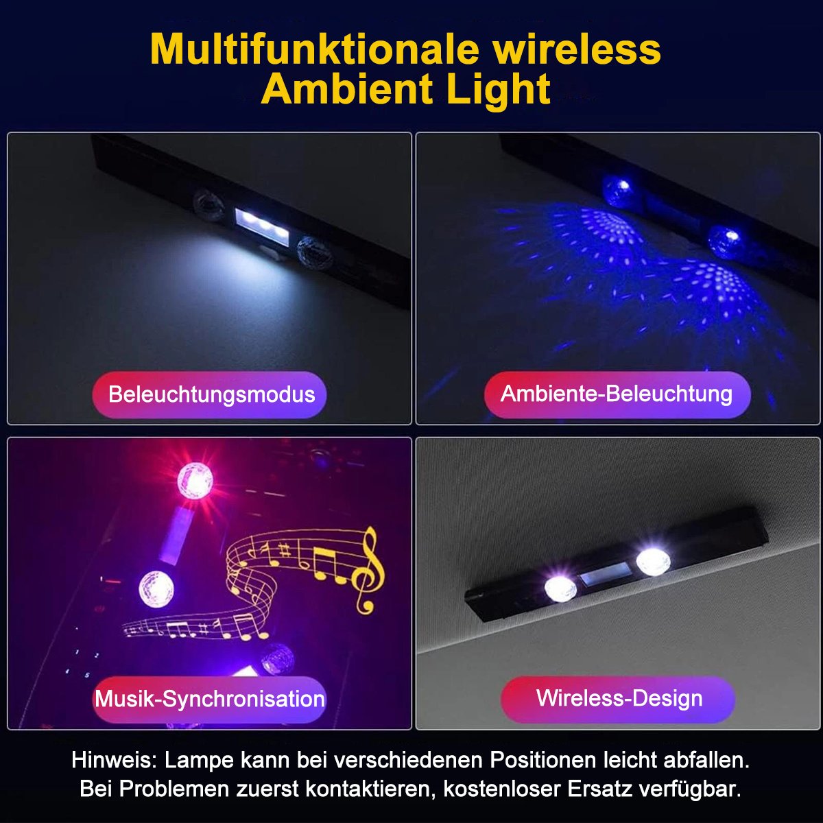 🚗 Iluminación ambiental RGB inalámbrica para coches | Sincronización con la música | Alimentación USB | Control remoto