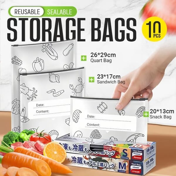 💫 ¡MÁS DE 65.000 UNIDADES VENDIDAS! 🛍️ Bolsas de almacenamiento reutilizables de papel de aluminio: duraderas, a prueba de fugas y reutilizables para uso diario 🌿