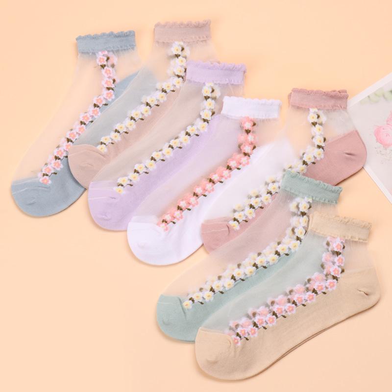 Medias de encaje floral para mujer