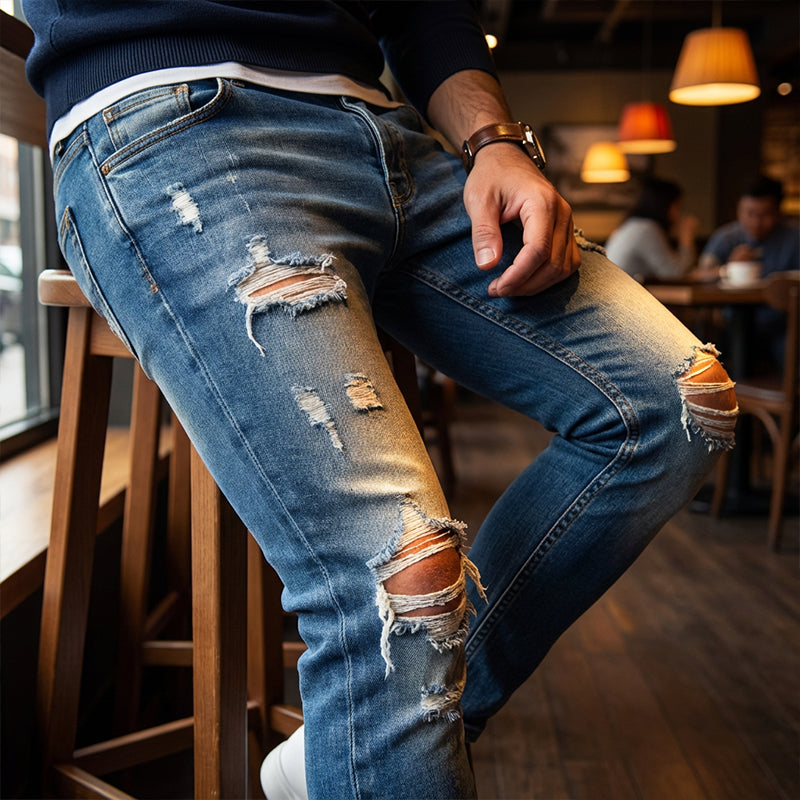Vaqueros pitillo rotos para hombre
