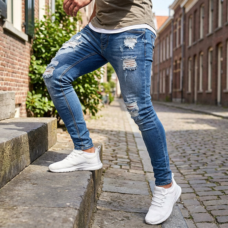 Vaqueros pitillo rotos para hombre