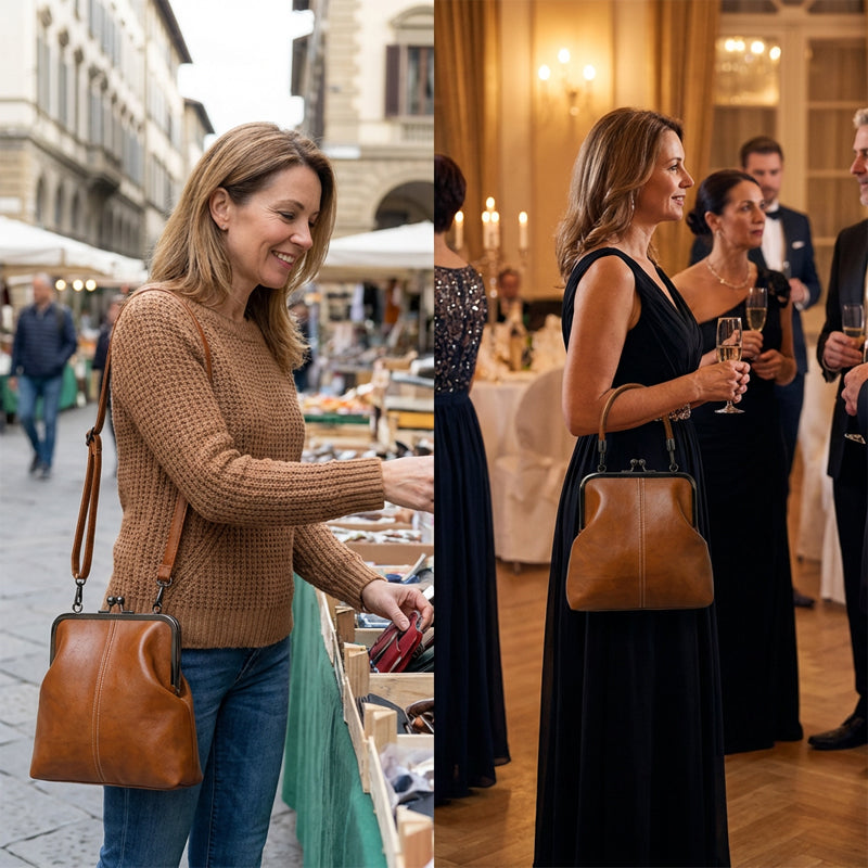 Bolso vintage con cierre de beso – 2 en 1: para llevar y organizar.