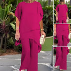 Conjunto de dos piezas para mujer: Top asimétrico elegante y pantalón de pierna ancha.