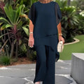 Conjunto de dos piezas para mujer: Top asimétrico elegante y pantalón de pierna ancha.