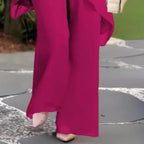 Conjunto de dos piezas para mujer: Top asimétrico elegante y pantalón de pierna ancha.