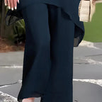 Conjunto de dos piezas para mujer: Top asimétrico elegante y pantalón de pierna ancha.