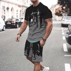 Camiseta y pantalón corto estampados para hombre: tejido suave, diseño llamativo y perfectos para los días de verano.