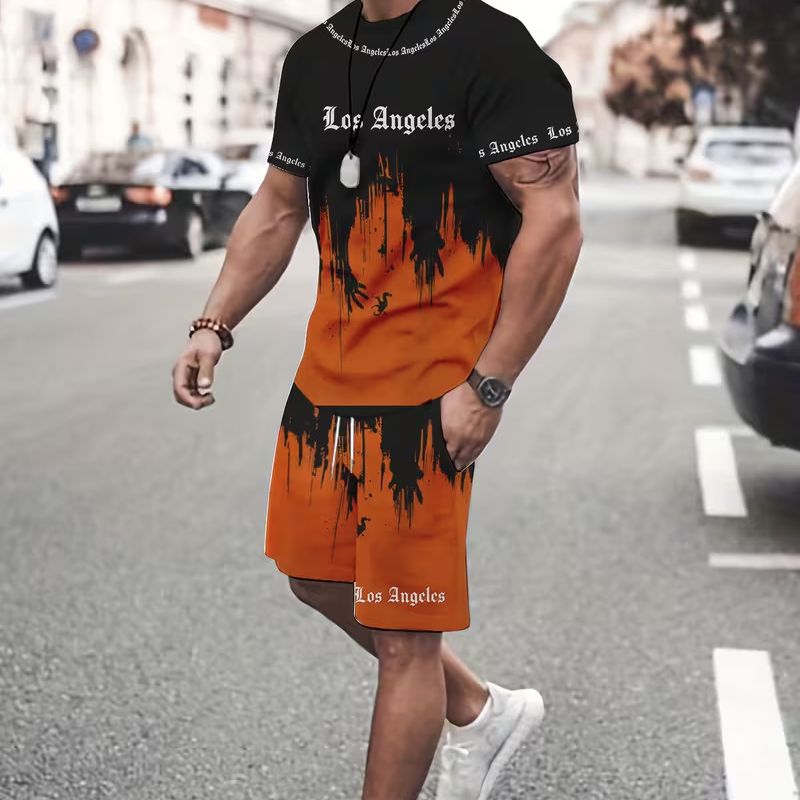 Camiseta y pantalón corto estampados para hombre: tejido suave, diseño llamativo y perfectos para los días de verano.
