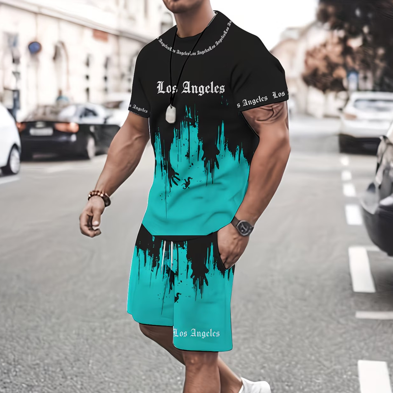 Camiseta y pantalón corto estampados para hombre: tejido suave, diseño llamativo y perfectos para los días de verano.