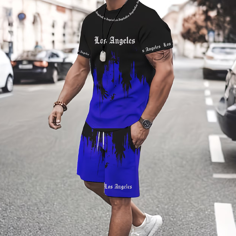 Camiseta y pantalón corto estampados para hombre: tejido suave, diseño llamativo y perfectos para los días de verano.