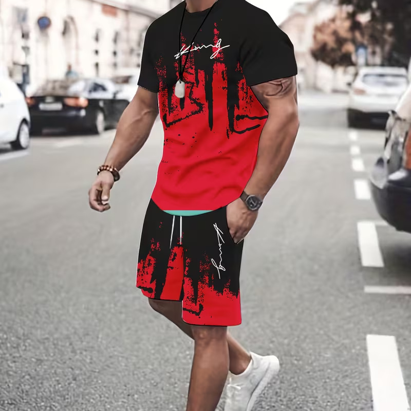 Camiseta y pantalón corto estampados para hombre: tejido suave, diseño llamativo y perfectos para los días de verano.