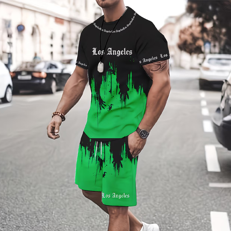 Camiseta y pantalón corto estampados para hombre: tejido suave, diseño llamativo y perfectos para los días de verano.