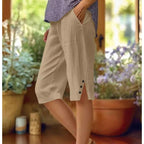 ⏳Oferta por tiempo limitado⏰Pantalones capri casuales de color liso con bolsillos para mujer