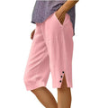 ⏳Oferta por tiempo limitado⏰Pantalones capri casuales de color liso con bolsillos para mujer