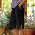 ⏳Oferta por tiempo limitado⏰Pantalones capri casuales de color liso con bolsillos para mujer