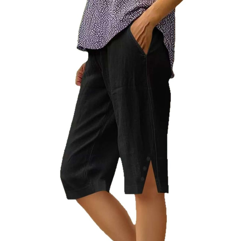 ⏳Oferta por tiempo limitado⏰Pantalones capri casuales de color liso con bolsillos para mujer
