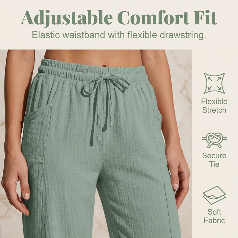 Pantalones cortos plisados de algodón y lino de color liso para mujer