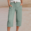Pantalones cortos plisados de algodón y lino de color liso para mujer