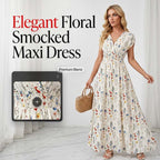 Vestido largo floral con escote en V – Elegante cintura fruncida y tejido de primera calidad – Imprescindible para el verano
