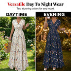 Vestido largo floral con escote en V – Elegante cintura fruncida y tejido de primera calidad – Imprescindible para el verano
