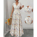 Vestido largo floral con escote en V – Elegante cintura fruncida y tejido de primera calidad – Imprescindible para el verano