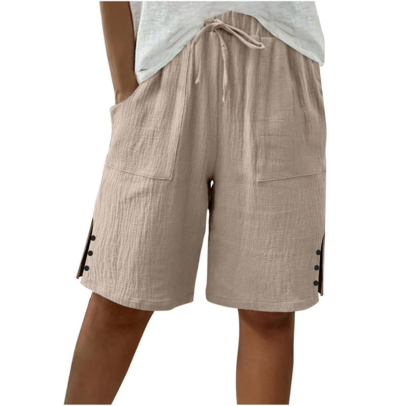 Pantalones cortos de verano para mujer con detalle de botón lateral