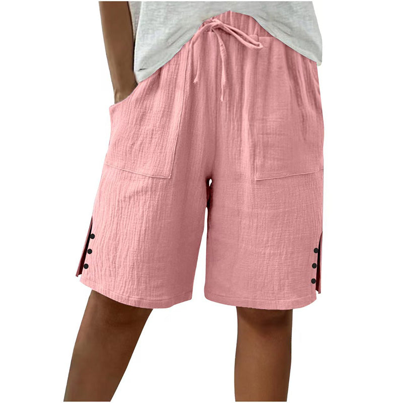 Pantalones cortos de verano para mujer con detalle de botón lateral