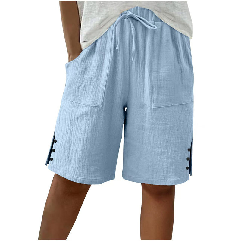 Pantalones cortos de verano para mujer con detalle de botón lateral