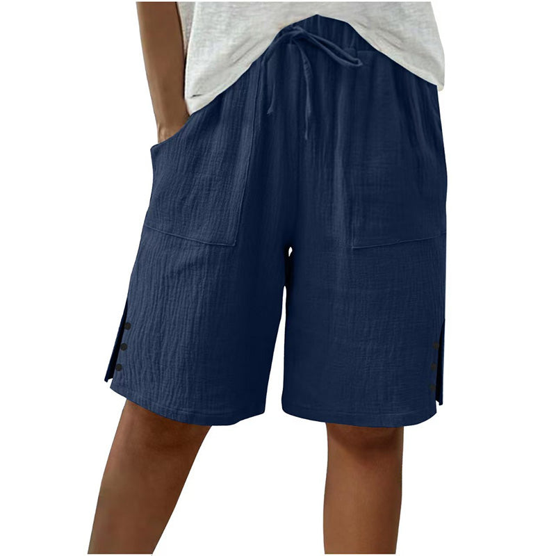 Pantalones cortos de verano para mujer con detalle de botón lateral