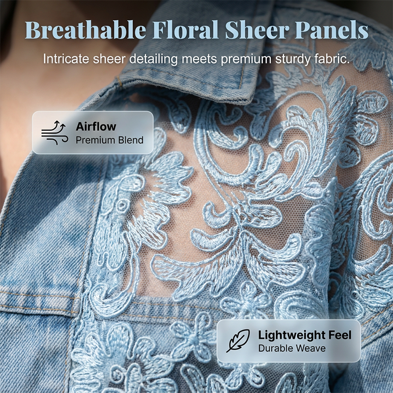 ⌛Oferta por tiempo limitado: Chaqueta vaquera holgada de encaje floral con patchwork para mujer