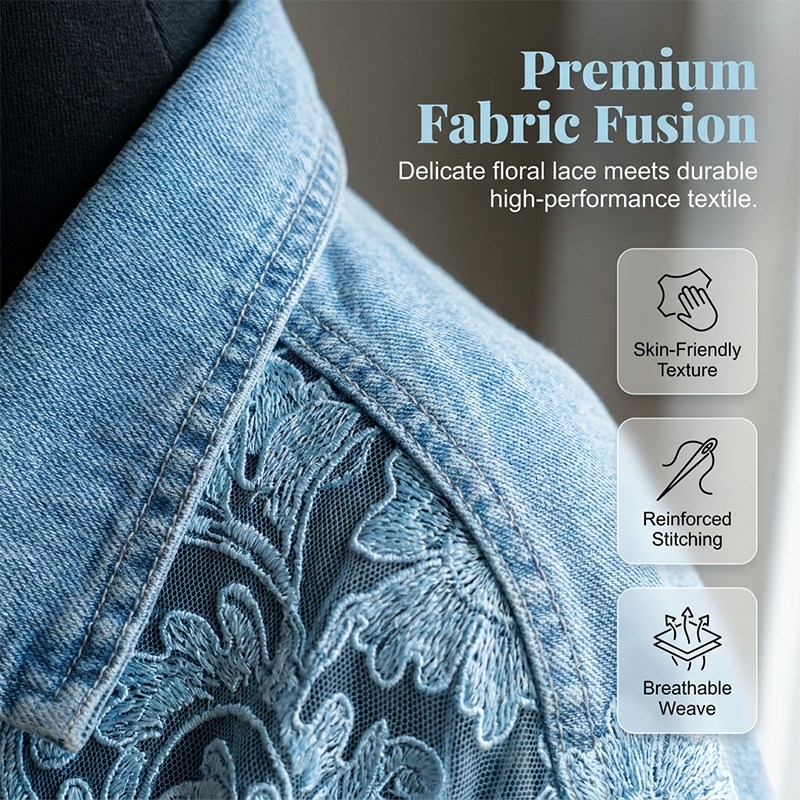 ⌛Oferta por tiempo limitado: Chaqueta vaquera holgada de encaje floral con patchwork para mujer
