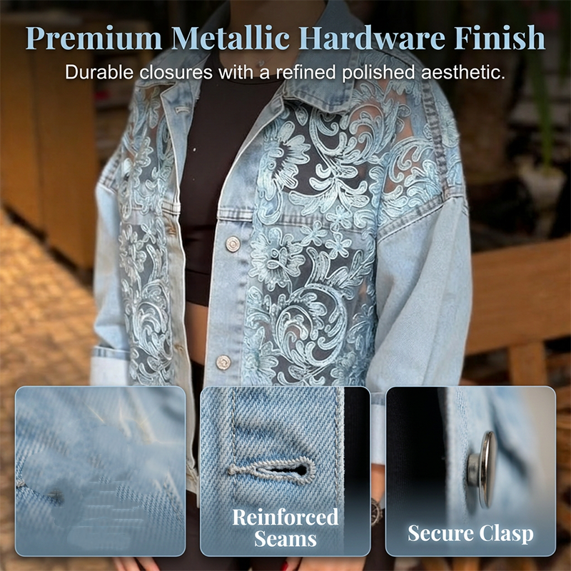 ⌛Oferta por tiempo limitado: Chaqueta vaquera holgada de encaje floral con patchwork para mujer