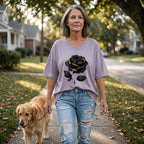 Camiseta de mujer de talla grande con estampado de rosas y cuello en V