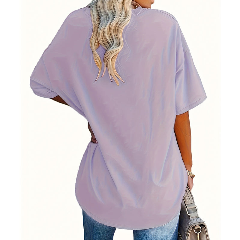 Camiseta de mujer de talla grande con estampado de rosas y cuello en V