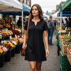 Vestido camiseta bohemio de encaje con cuello en V para mujer